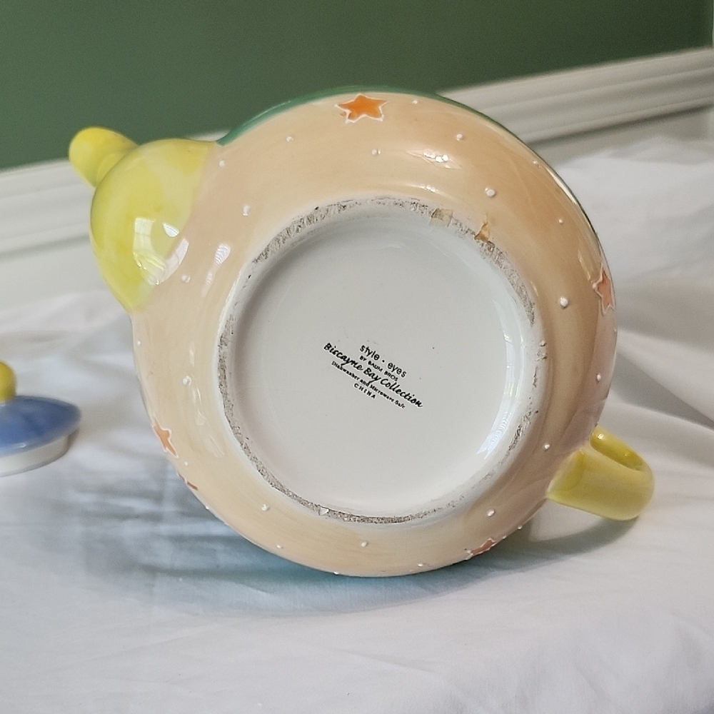 Vibrant Yellow and Blue Ceramic Art Teapot - Picture 3 of 11